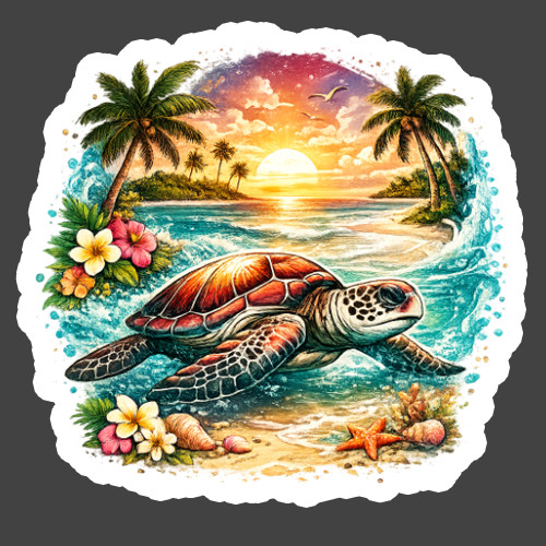 Sea Turtle Sticker Vinyl Decal Tropical Beach Sunset Ocean Summer Vibes