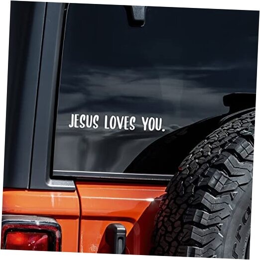 White 8" x 8" Vinyl Sticker for Jesus Loves You Auto Car Truck Wall