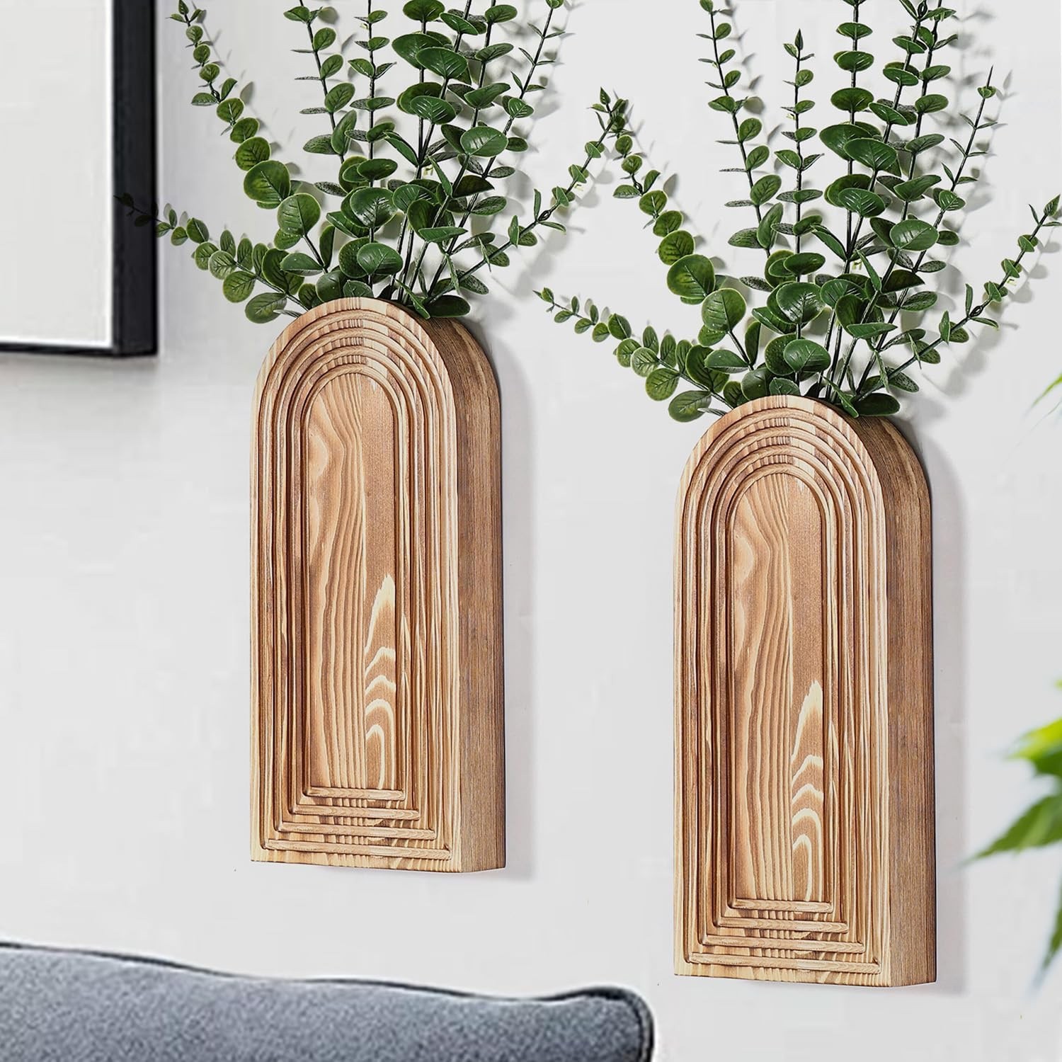 2 Pack Wooden Wall Vase Set Brown Farmhouse Boho Decor Hallway Entry