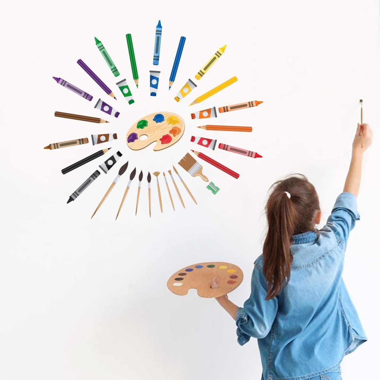 Colorful Art Supplies Crayon Wall Decal, Artistic Things Crayons Pigment Pens…