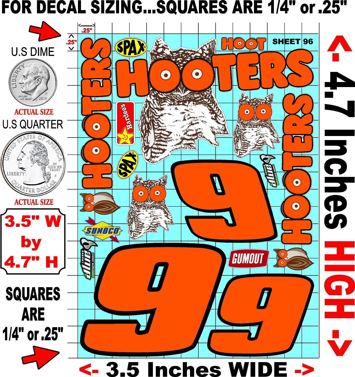 White Vinyl Sticker Sheet 96 hootersmcd-R/c Model Decal fits 1/24-1/16 Scale CUT