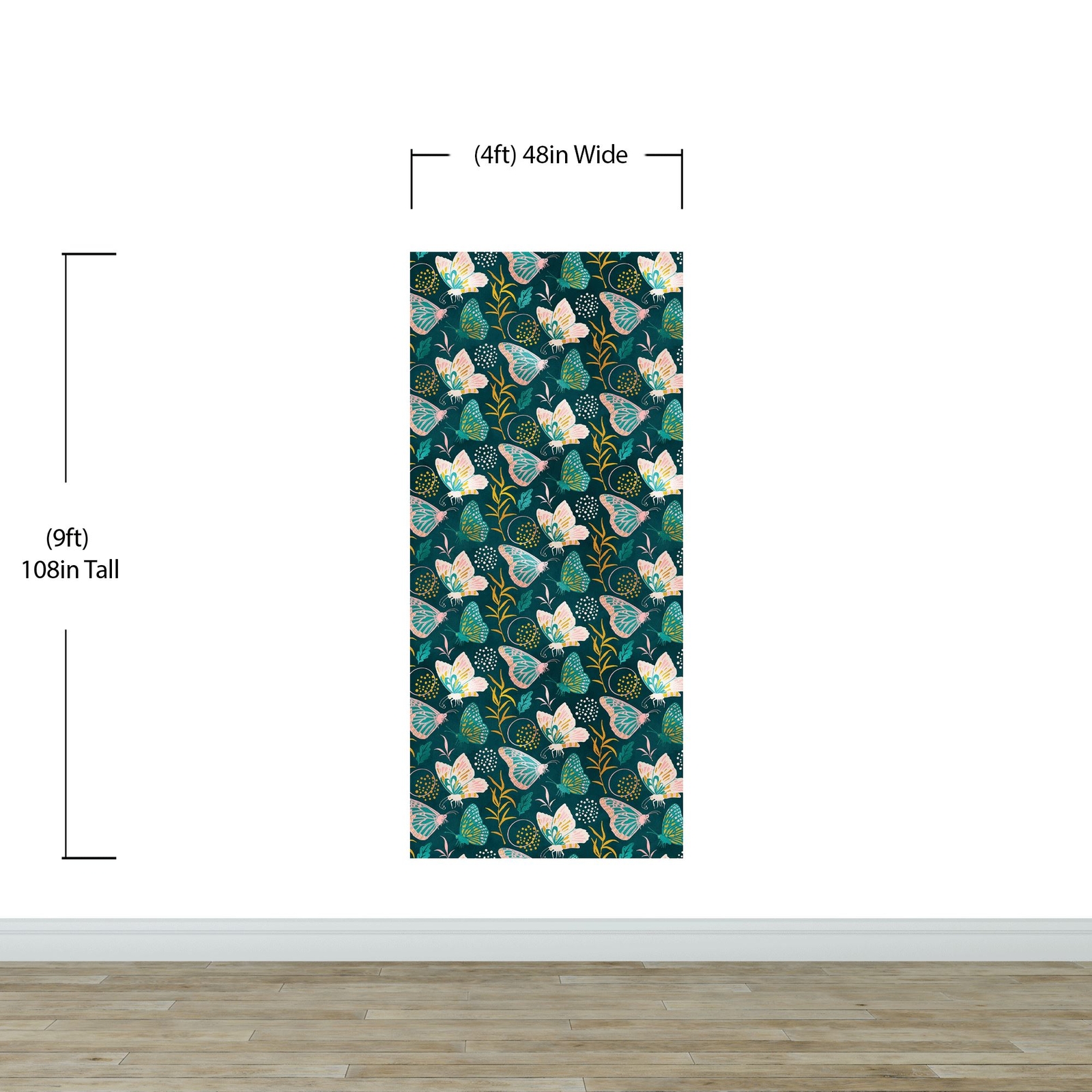 Butterfly Pattern Wall Mural. Retro Green and Gold Color Illustration Design. Be
