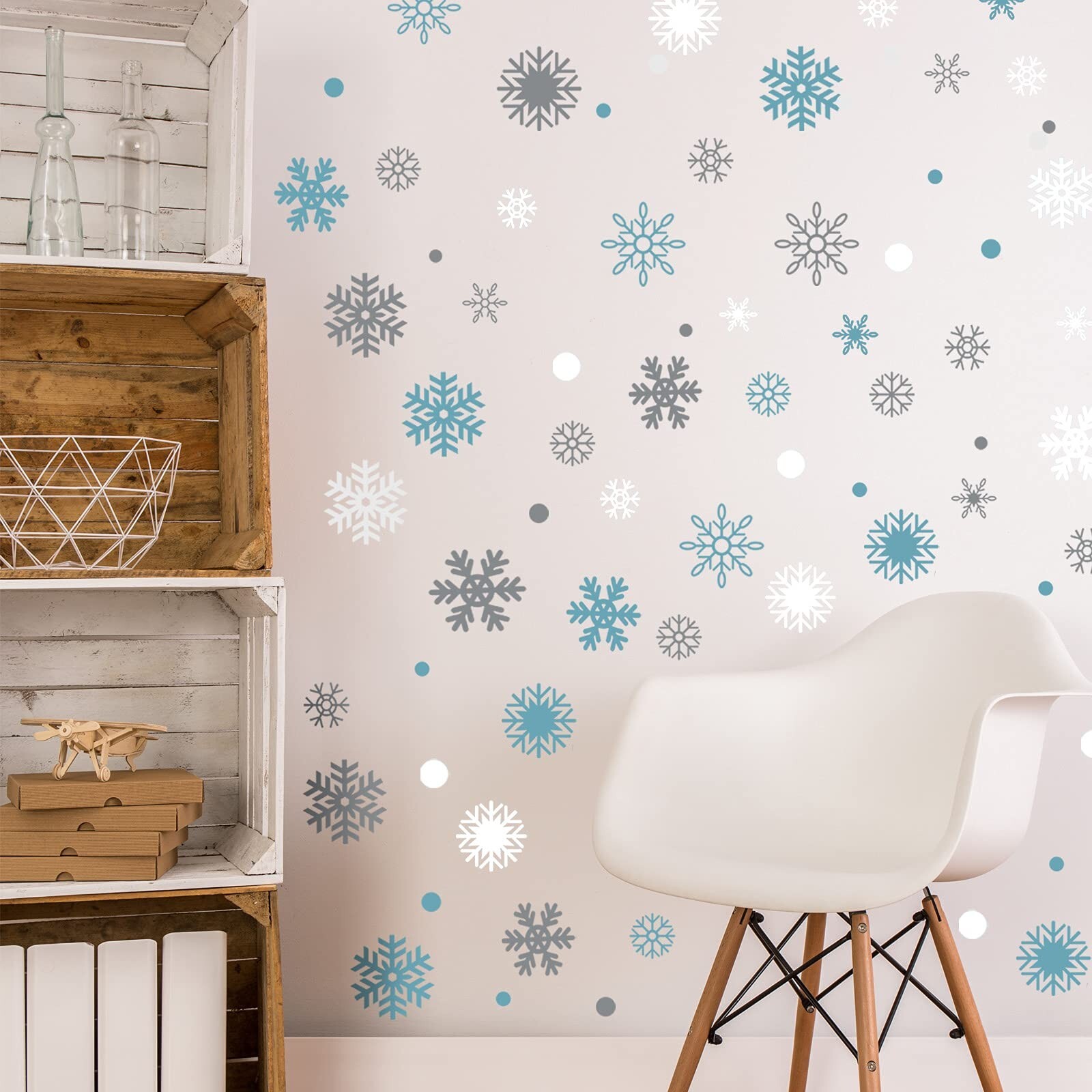Outus 249 Pcs/ 6 Sheets Winter Snowflakes Wall Decals Snowflake Wall Winter C…