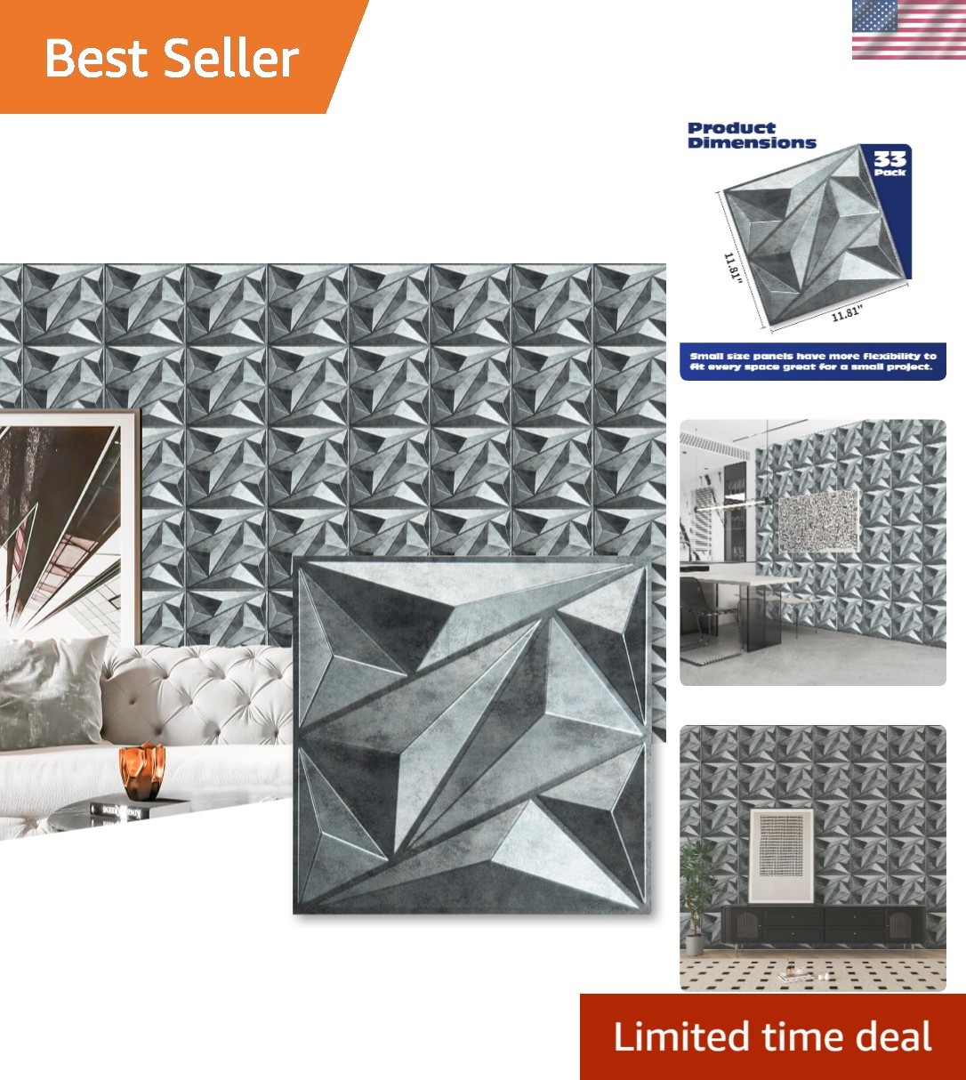 PVC 3D Textured Wall Panels – 33 Pack, Cover 32 Sq.Ft. Patina Bronze