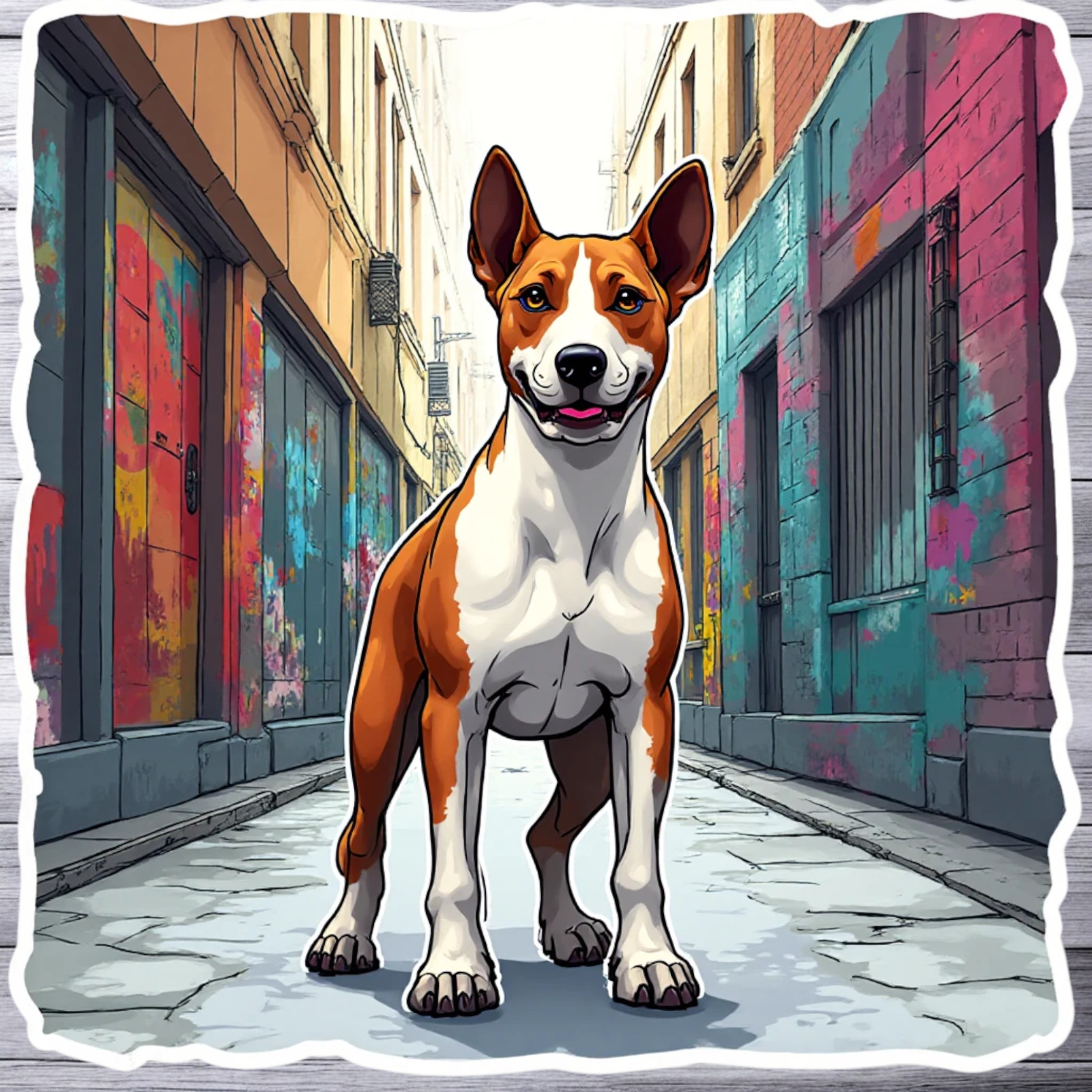 Basenji Dog Sticker Vinyl Decal Urban Alley Street Art Colorful City