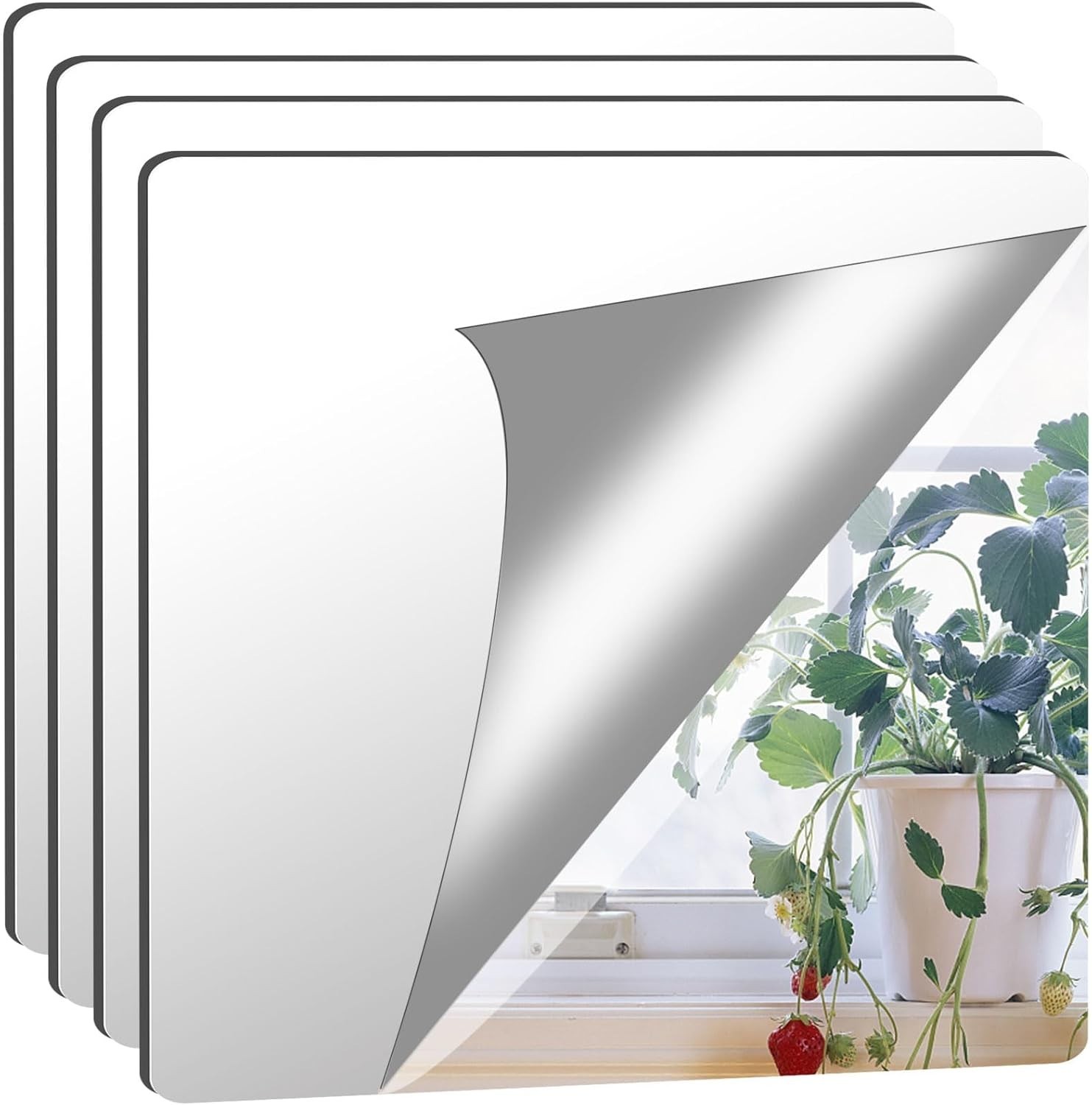 2MM Thick Frameless Acrylic Mirror Tiles – 12×12 Inches Wall Stickers Pack of 4