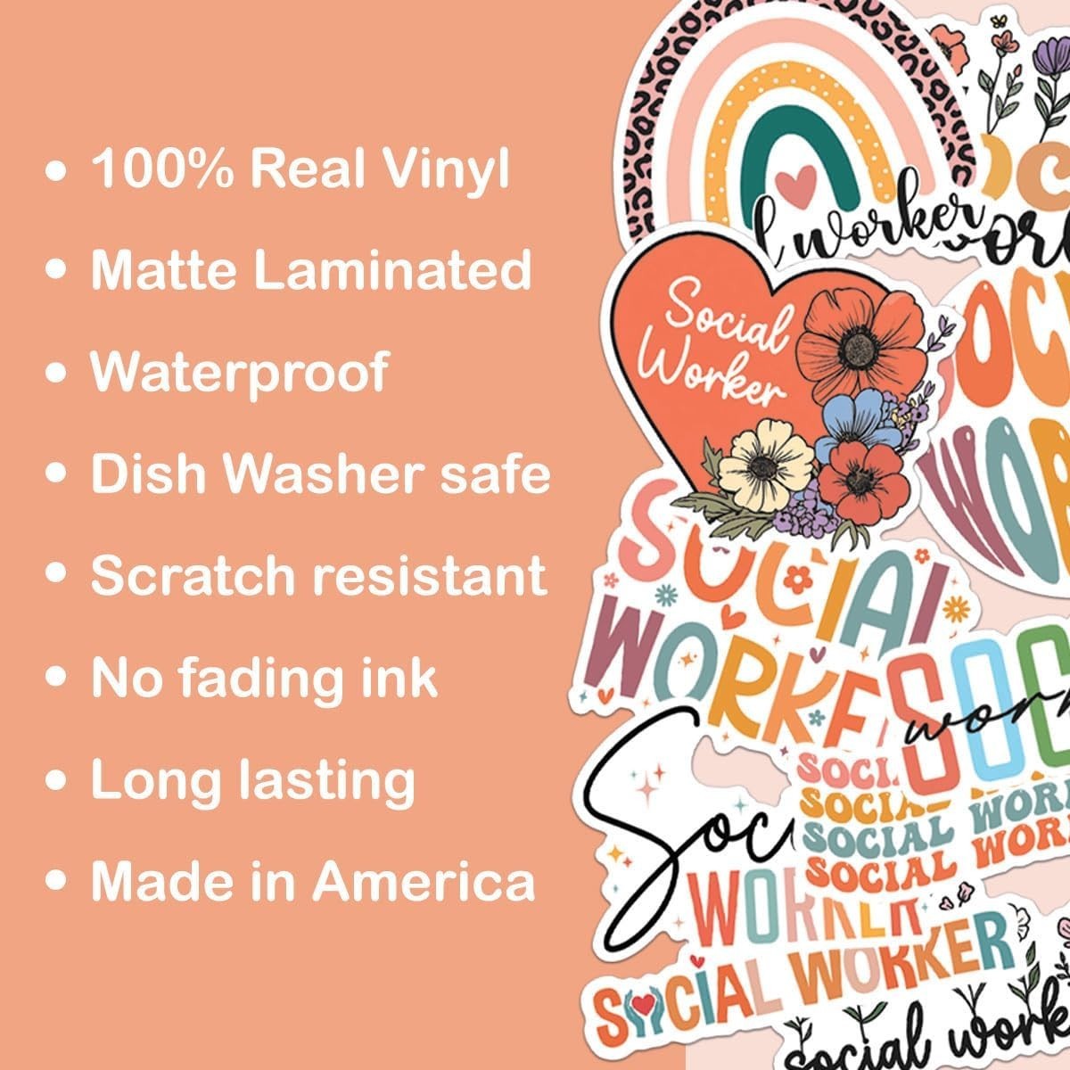 10pcs Retro Floral Social Worker Sticker Groovy Positive Quotes Social Work Gift