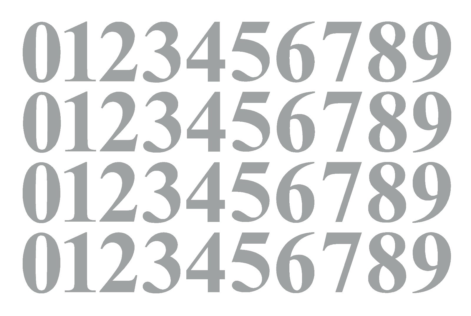 0-9 Numbers Silver Sticker Vinyl Decals CHOOSE SIZE!! 1" To 12" Set Of 40 (V646)