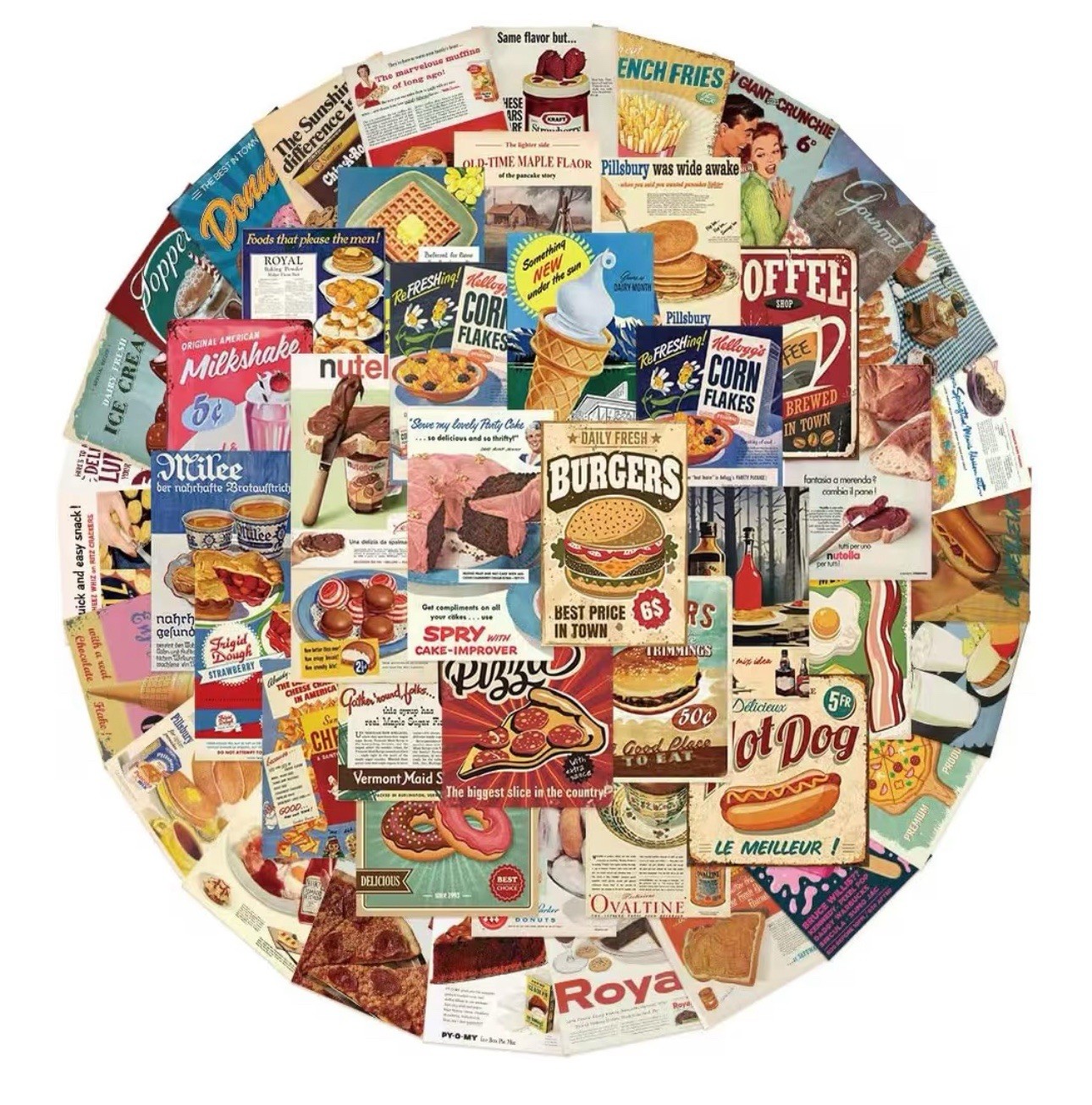 50 PACK PCS Vintage Nostalgia Retro Antique Food Drinks Ads Labels Stickers Lot