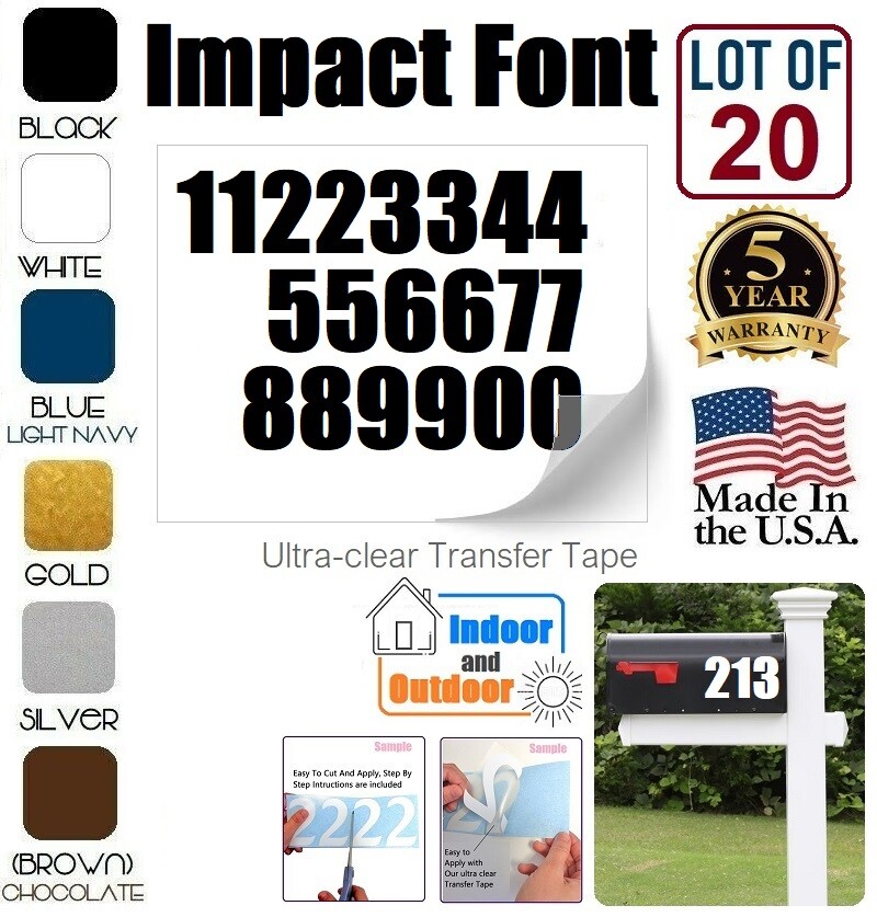 Mailbox Address locker Numbers Decal Sticker Window Door Wall Sign, IMPACT FONT