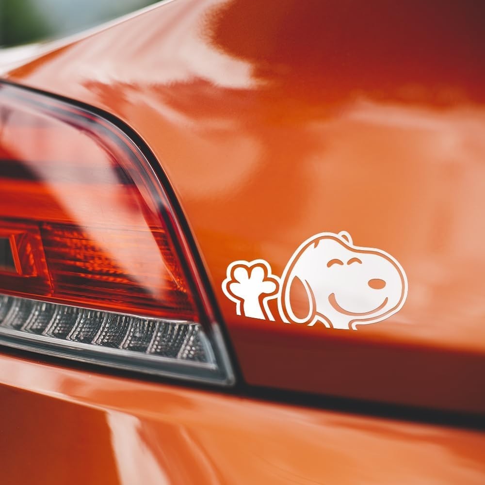 Snoopy Waving Cartoon White Vinyl Decal Window Laptop Bumper Sticker 8×4.2 in
