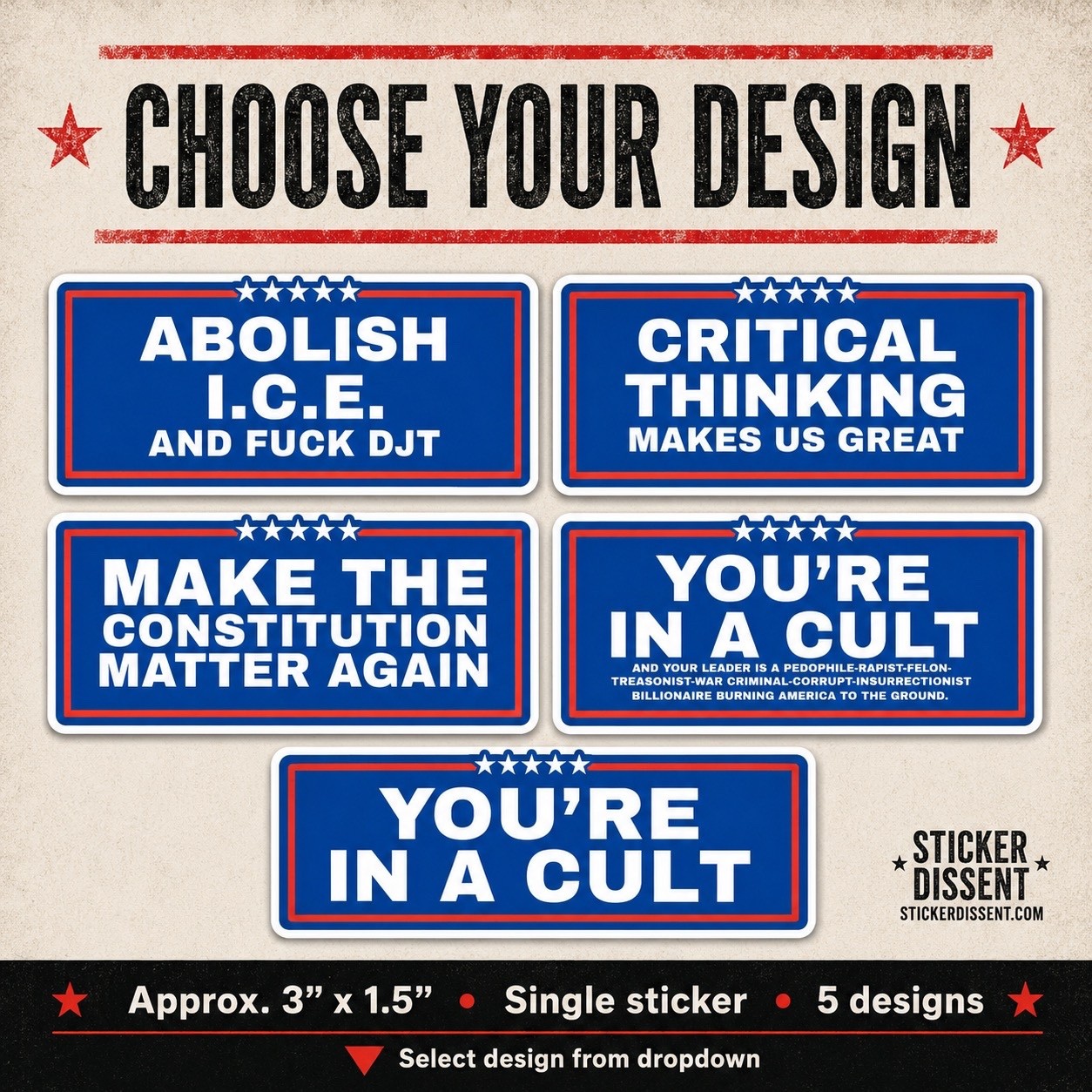 You’re In A Cult Political Stickers Anti Trump Protest Decals 3×1.5 Choose Pack