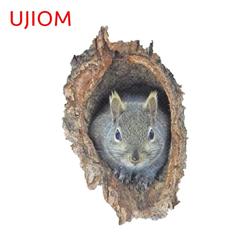 UJIOM 13cm Squirrels In A Hole Funny Wall Stickers Personality Vinyl Applique