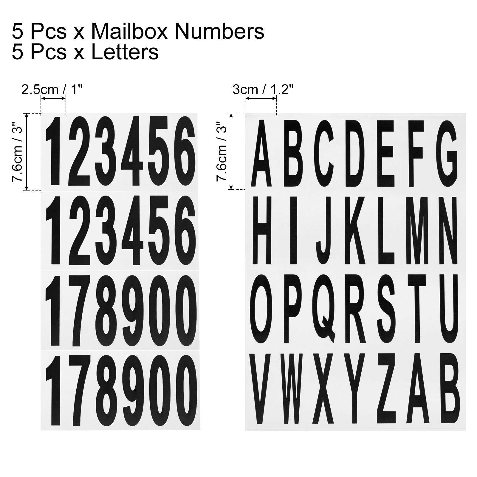 10 Sheets Mailbox Numbers and Letters for Indoor/Outdoor Decals, Black in White