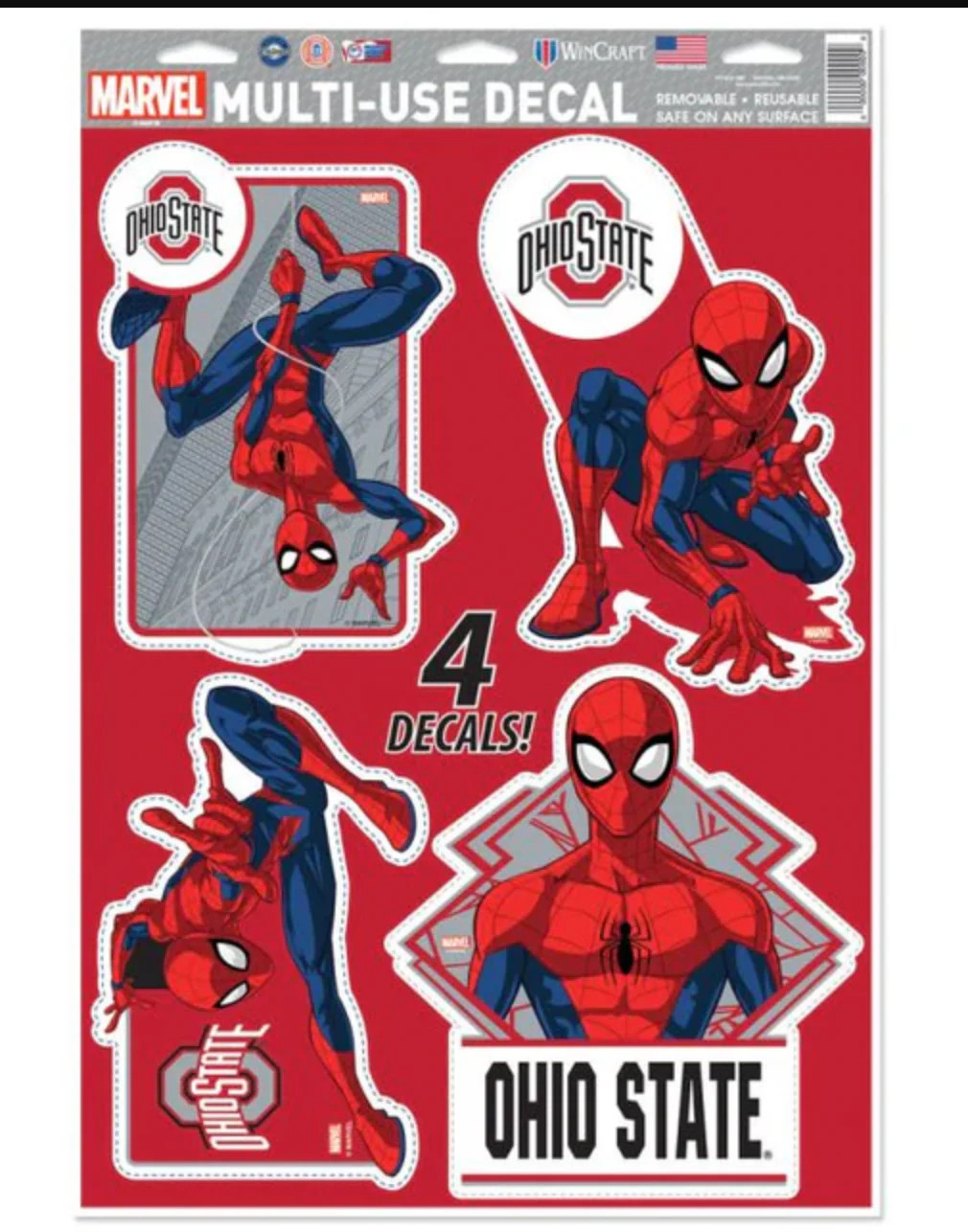 Ohio State Buckeyes 4 PIECE MARVEL SPIDERMAN DECALS 11"X17" WALL GRAPHICS DISNEY