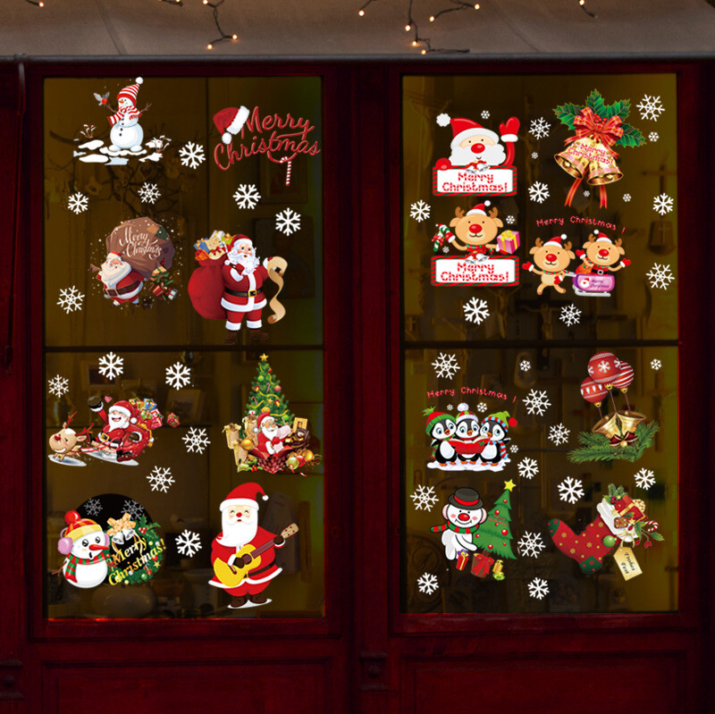 Christmas Santa Claus Reindeer Snowman Clings Wall Decor Window Door Stickers
