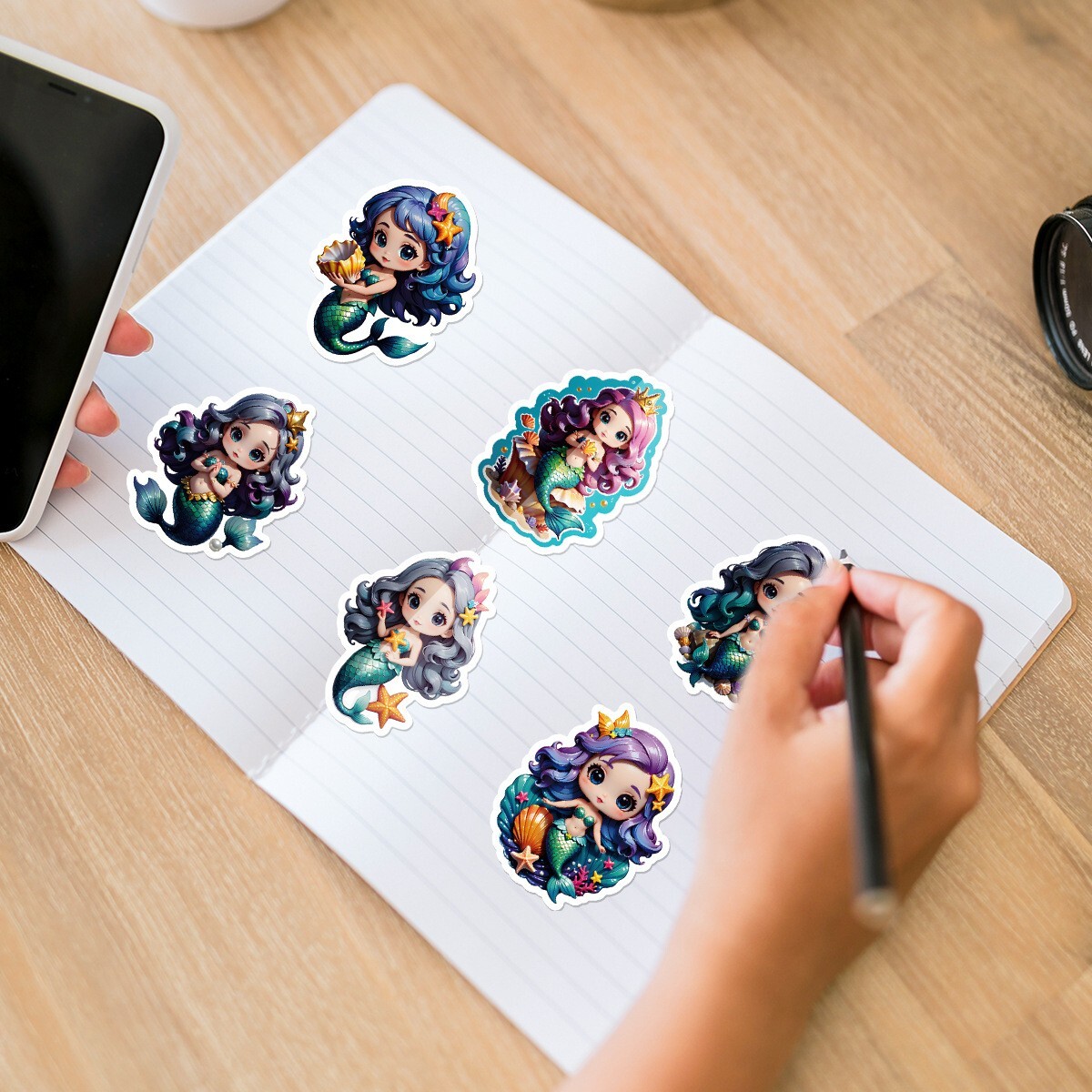 50 Pcs Stickers Cute Mermaid Luggage Skateboard Phone Laptop Bottle Window Car