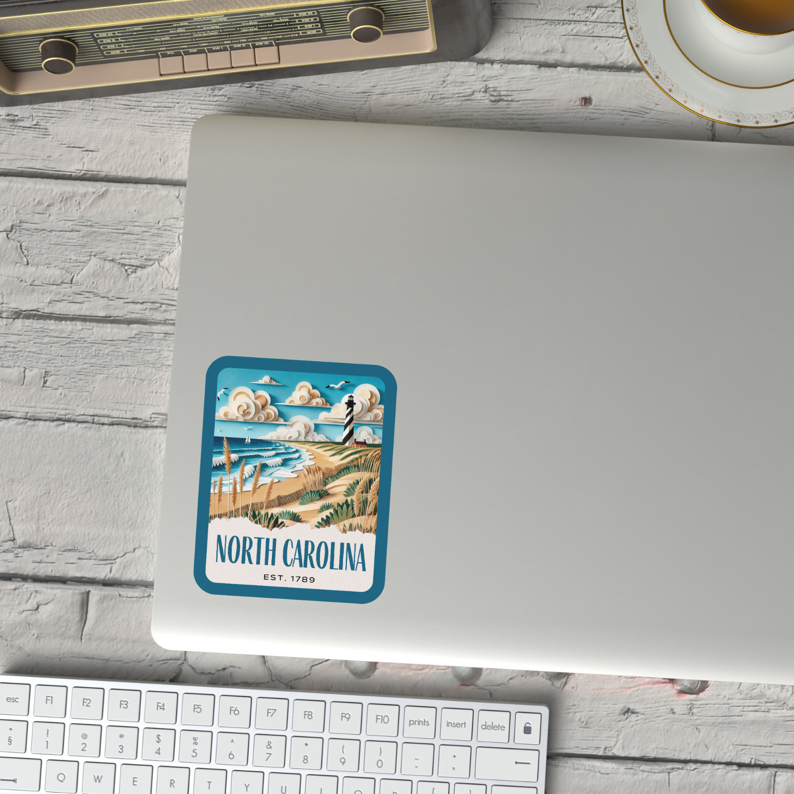 North Carolina State Sticker, Paper Collage Look, Cape Hatteras Vinyl Decal