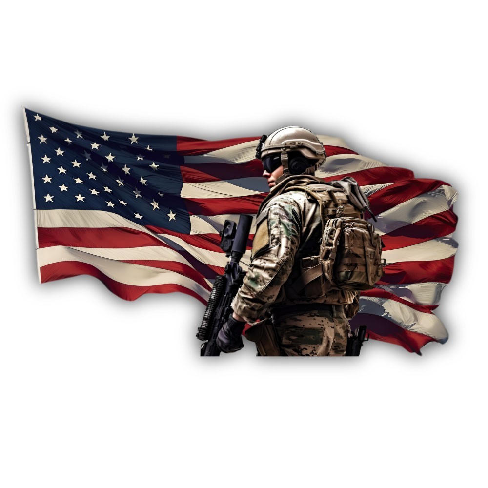 American Flag Soldier Standing Guard Cut To Shape Vinyl Sticker