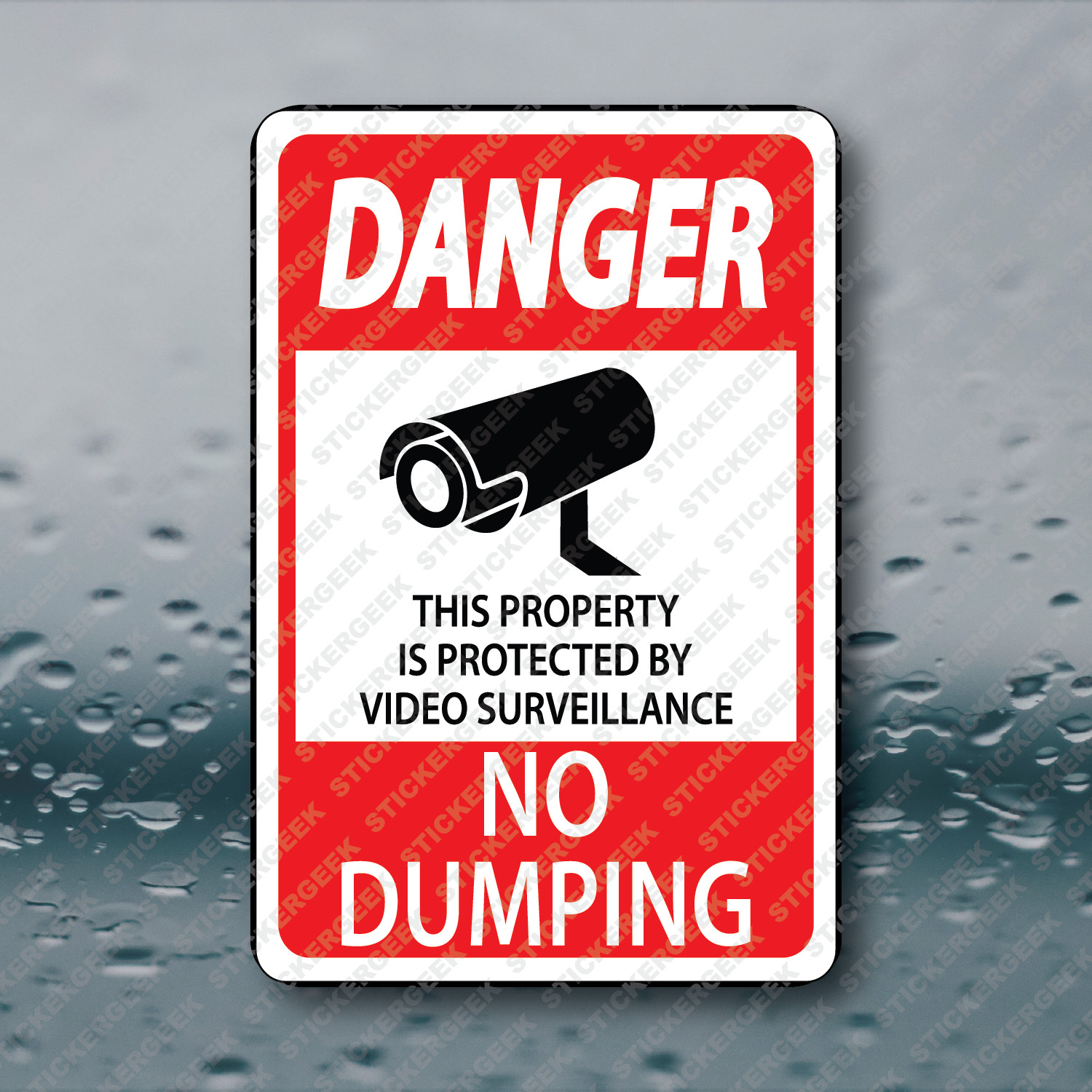 Danger No Dumping CCTV Surveillance 24Hr Security Camera Vinyl Sticker 2×3