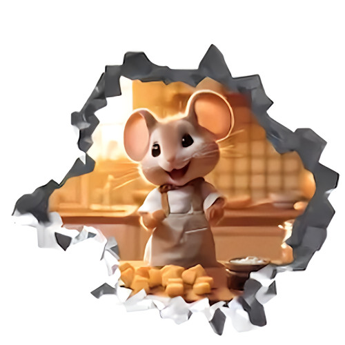 Rat Mouse Hole 7 Cheese Chef Wall Sticker Realistic Adhesive Decal Kitchen Room
