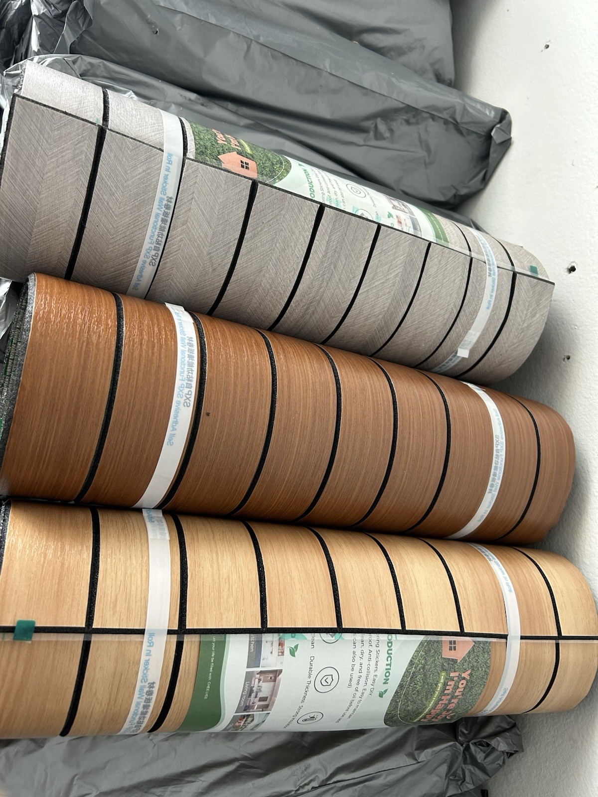 Self-Adhesive Vinyl Wall Sticker, Wood Grain & Marble Pattern, Multi-Color