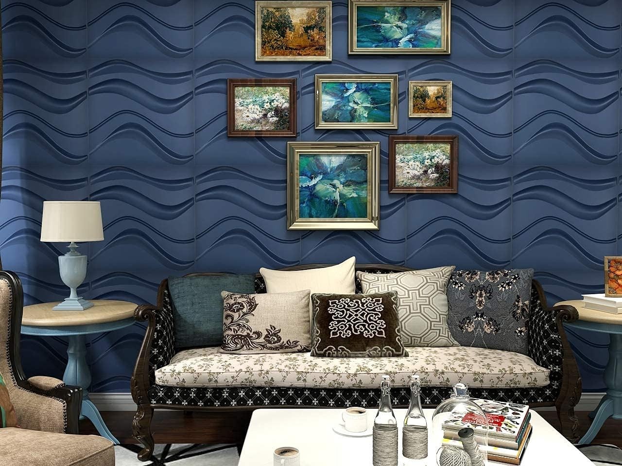 Navy Blue PVC Wall Panel 19.7×19.7in 12 Pack Easy DIY Waterproof Interior Decor