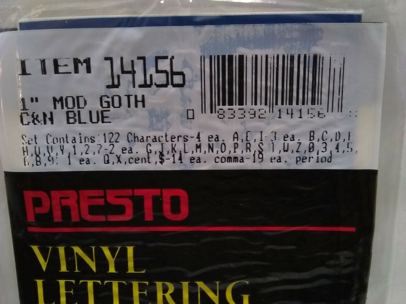 PRESTO Vintage 1” C&N Blue Mod Gothic 369 Vinyl Letters Numbers 14156