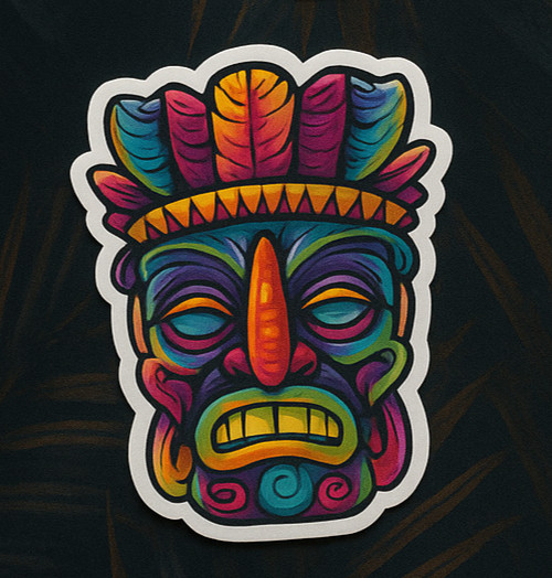 Colorful Tiki Mask Sticker Pack (4) Tribal Totem Waterproof Stickers Hawaii Mug
