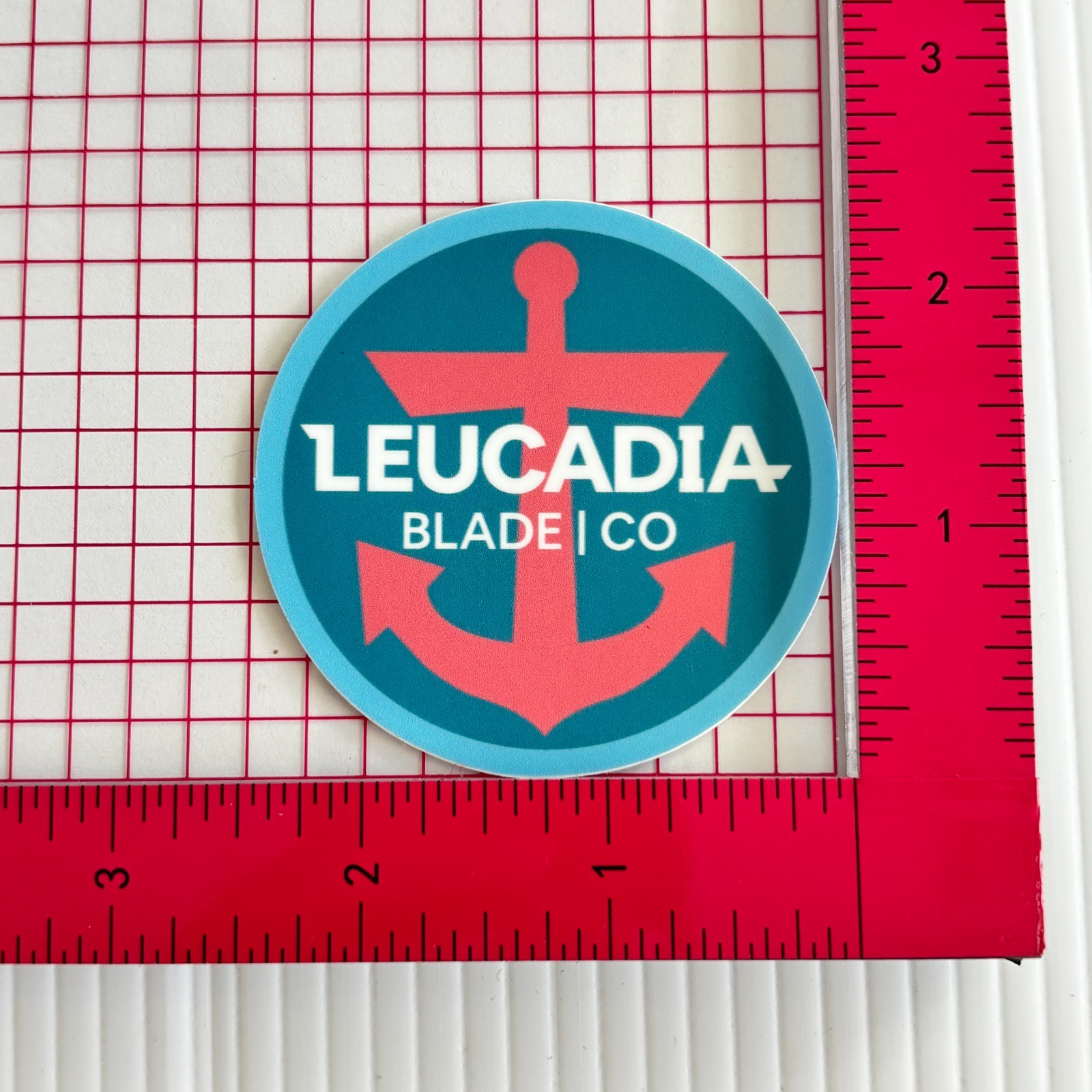 Leucadia Blade Co Knife Sticker 2.5in Round Blue