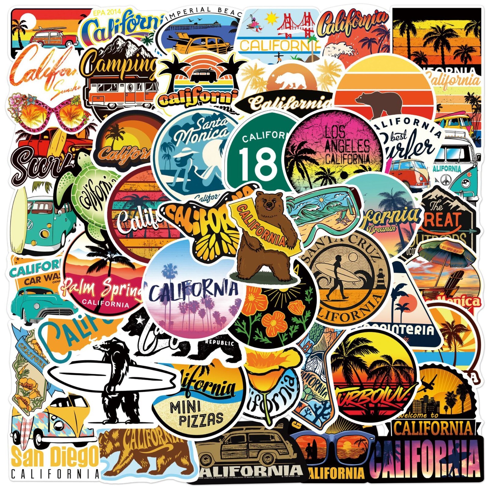 50pcs California Stickers, CA State LA San Diego West Coast, #164
