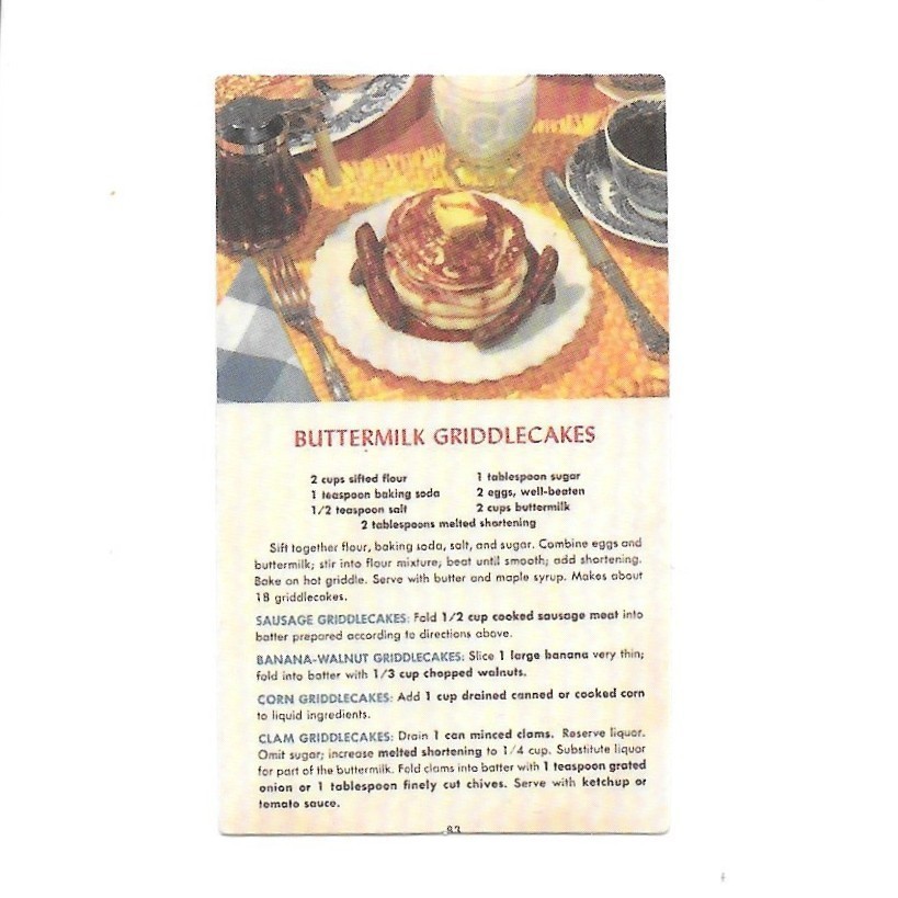 Buttermilk Griddlecakes Recipe Card Vintage Pancake Sticker Scrapbooking Kitchen
