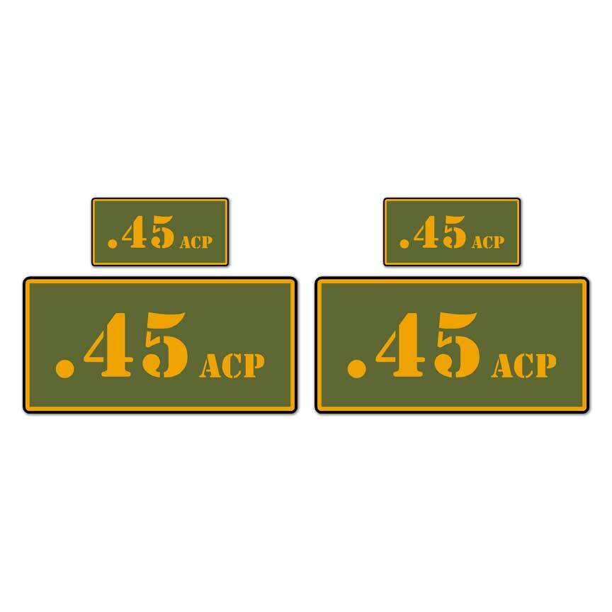 .45 ACP Ammo Box Set, Vinyl Decal Sticker, 2@ 1"x2" & 2@ 2"x4", #8389