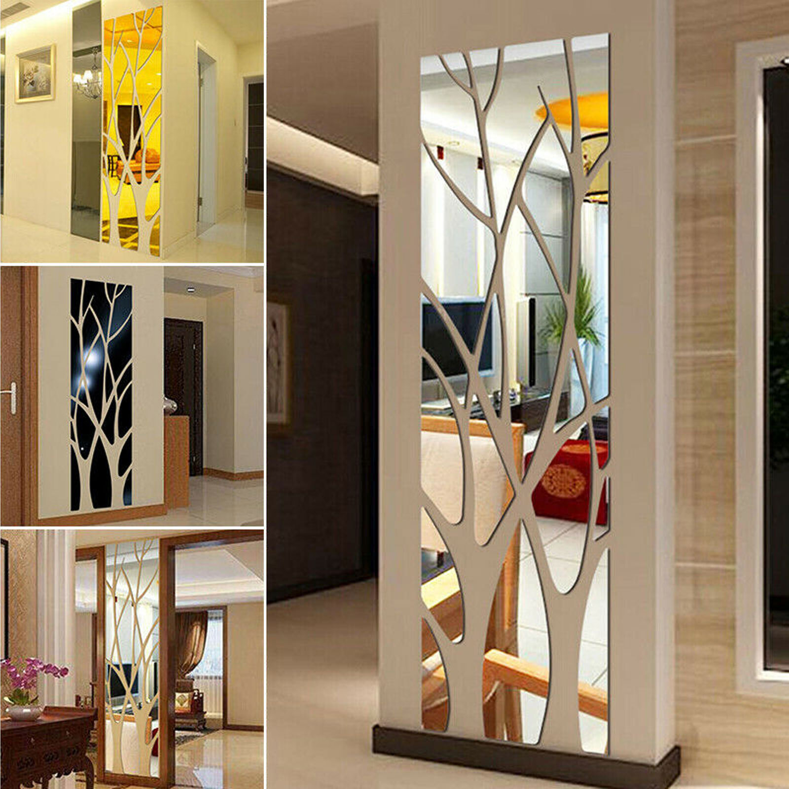DIY 3D Mirror Tree Wall Decal Acrylic Art Sticker for Bedroom Living Room Decor