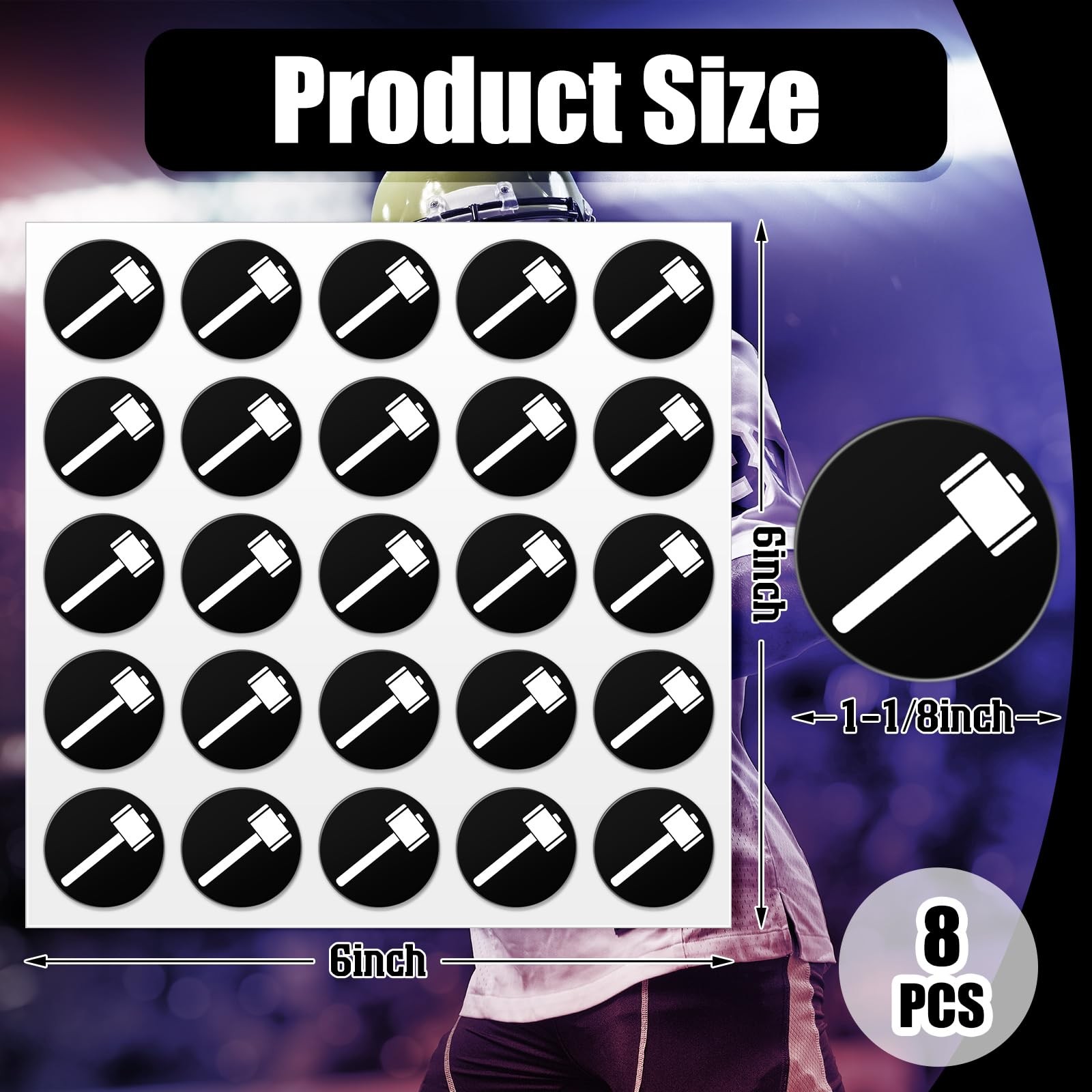 White on Black 200 Pcs Football Helmet Award Vinyl Stickers