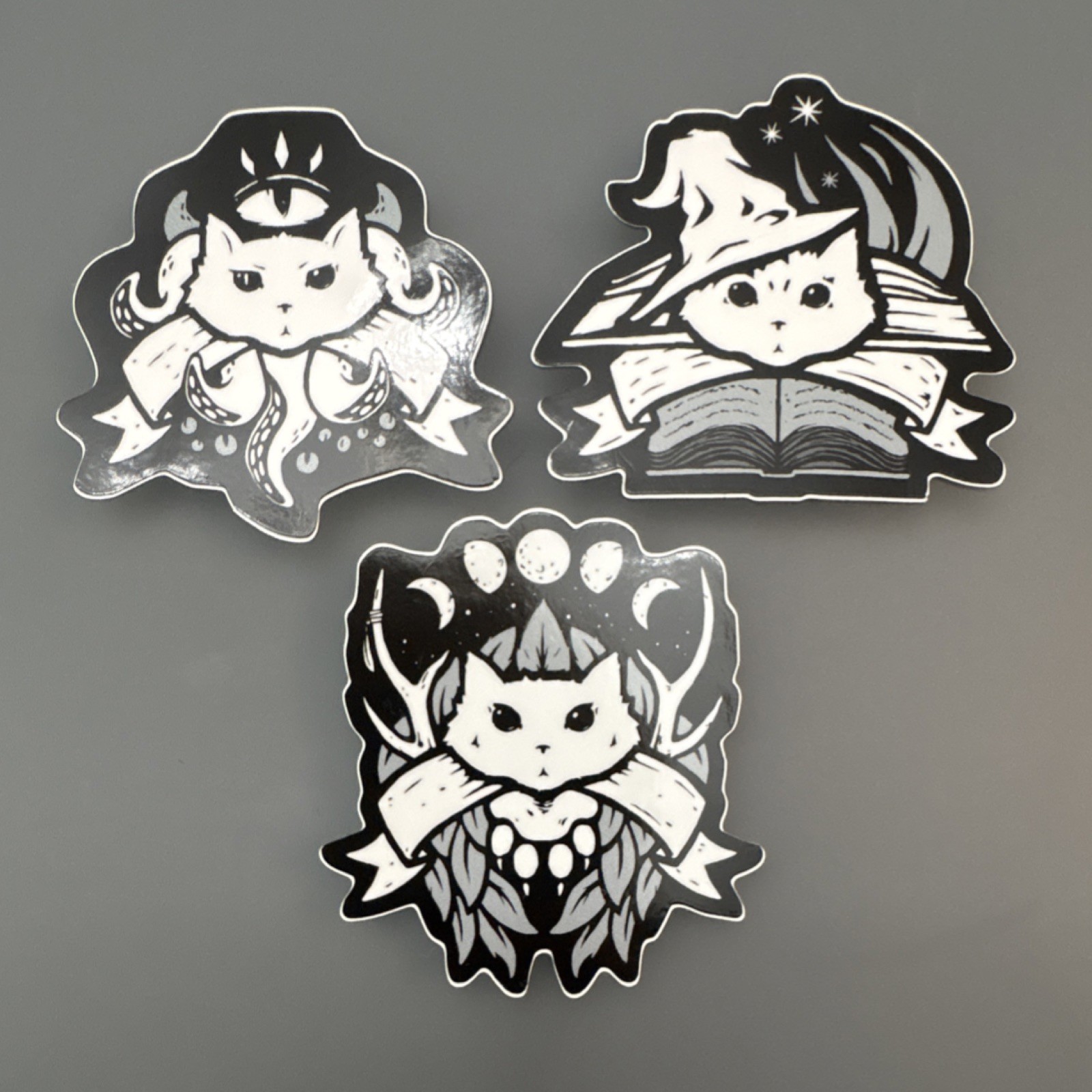 Fantasy Cat Vinyl Sticker Set D&D RPG Witchy Wizard Warlock Cute Decals