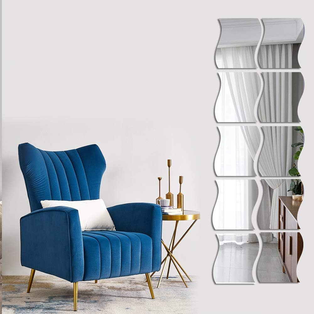 12PCS Wavy Mirror Wall Stickers, Full Length 3D Art DIY Home Decorative Acrylic