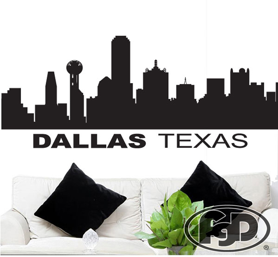 FGD Dallas Texas Skyline Wall Decal / Sticker in Black or White 20" x 50"