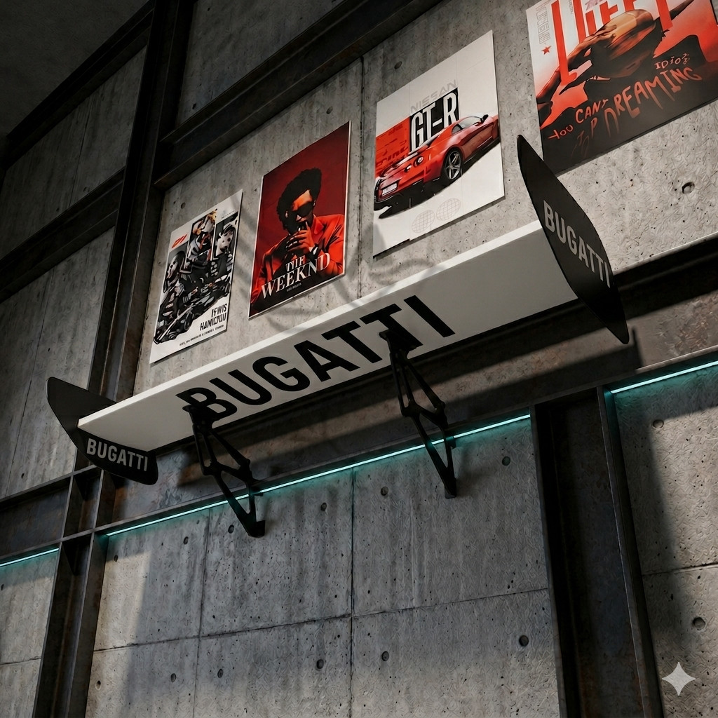 Bugatti Car Wing Shelf Car Spoiler Style Rear Wall Shelf – Automotive Home Decor