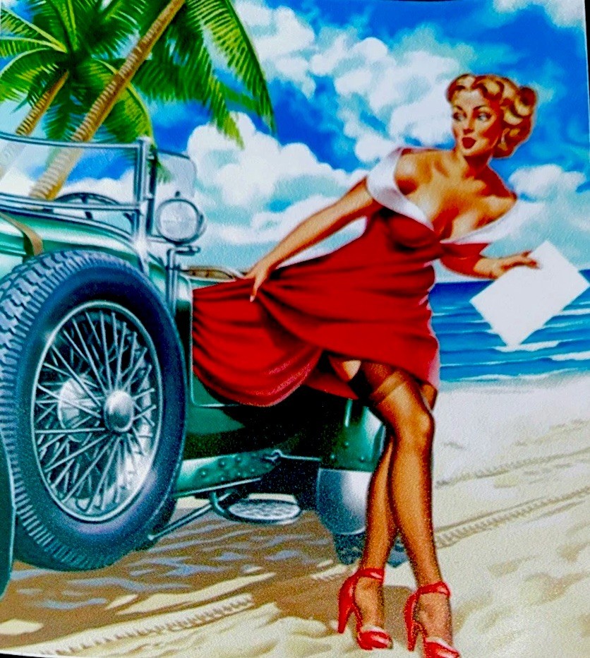 SEXY PINUP GIRL STICKER✨💋❤️👠✨6” x 5”✨HEAVY DUTY✨WATERPROOF✨CLASSIC CAR✨💫