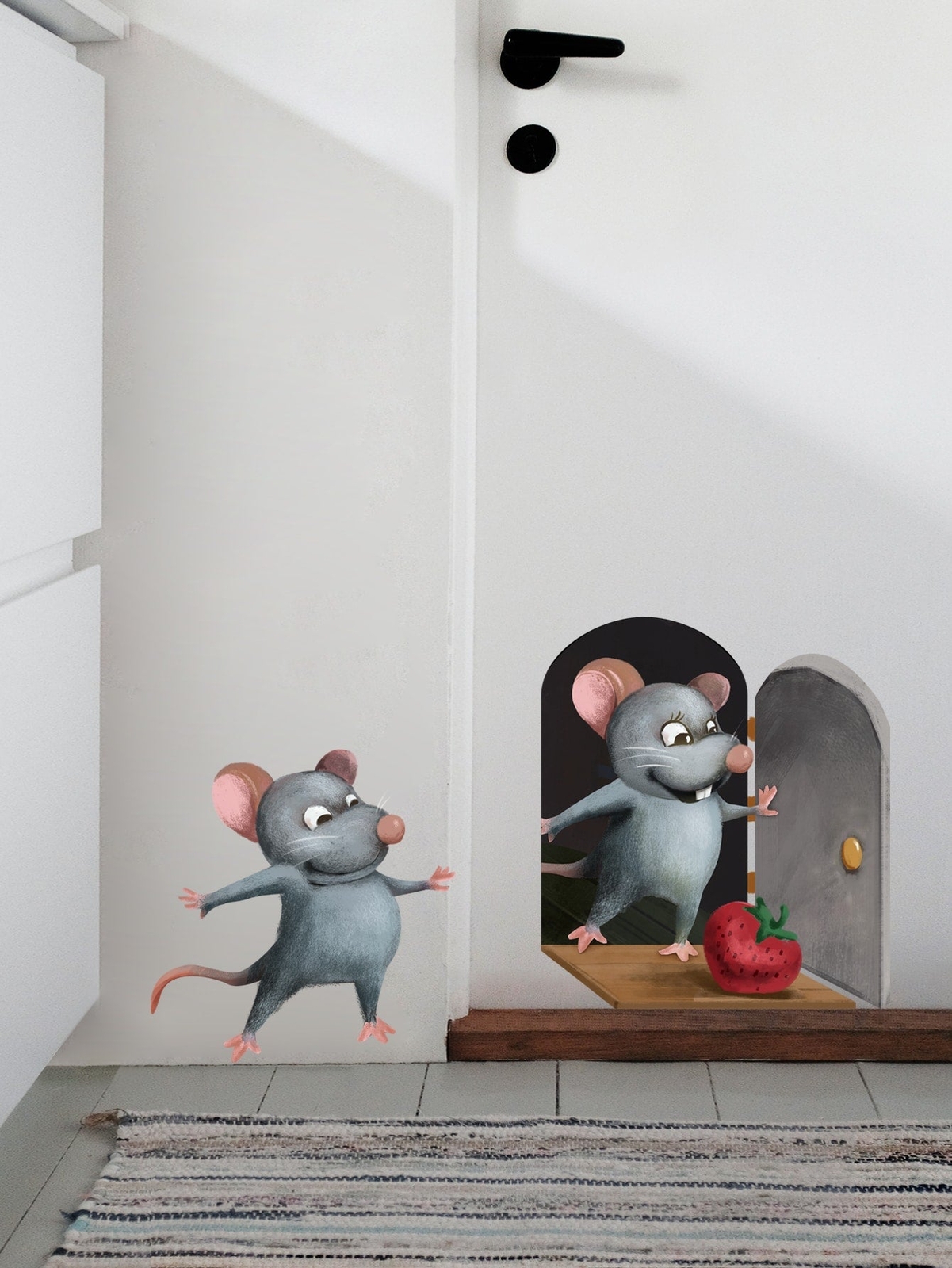 1pc 3D Cartoon Mouse Pattern Wall Sticker Mouse Hole Wall Sticker Cartoon