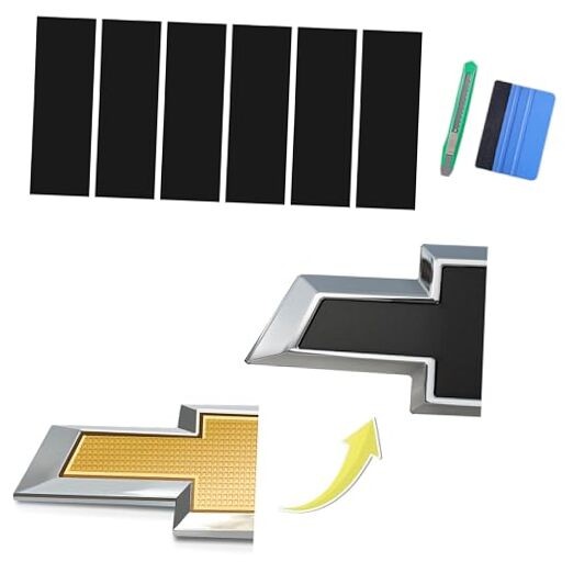 6 PCS Emblem Wrap Kit Compatible with Bowtie Logo Wrap Car Matte Black