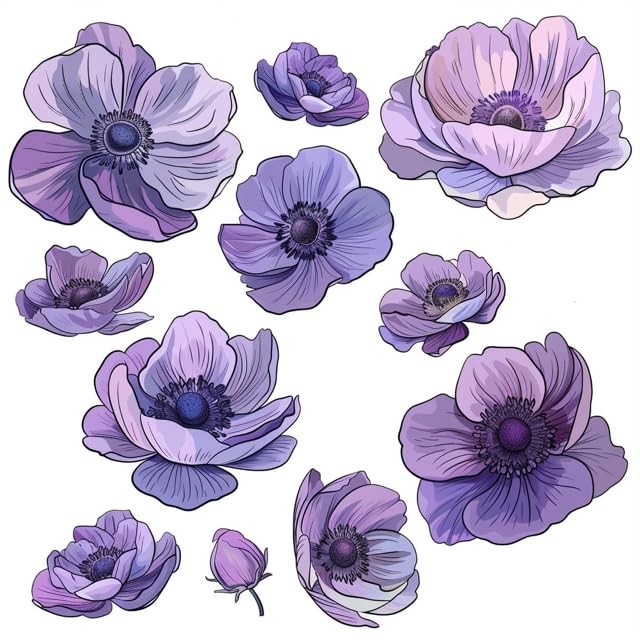 Anemone Purple Flowers Set for Car Decal Waterproof Vinyl Peel and Stick, Ane…