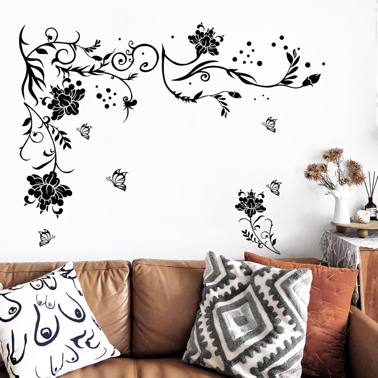 Flowers & Butterflies Wall Decals – DIY Black & Floral Wall Stickers for Bedroom