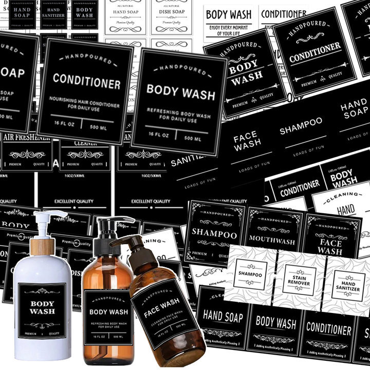 Shampoo Bottle Label Sticker Waterproof Body Wash Lotion Hand Dish Soap Decal