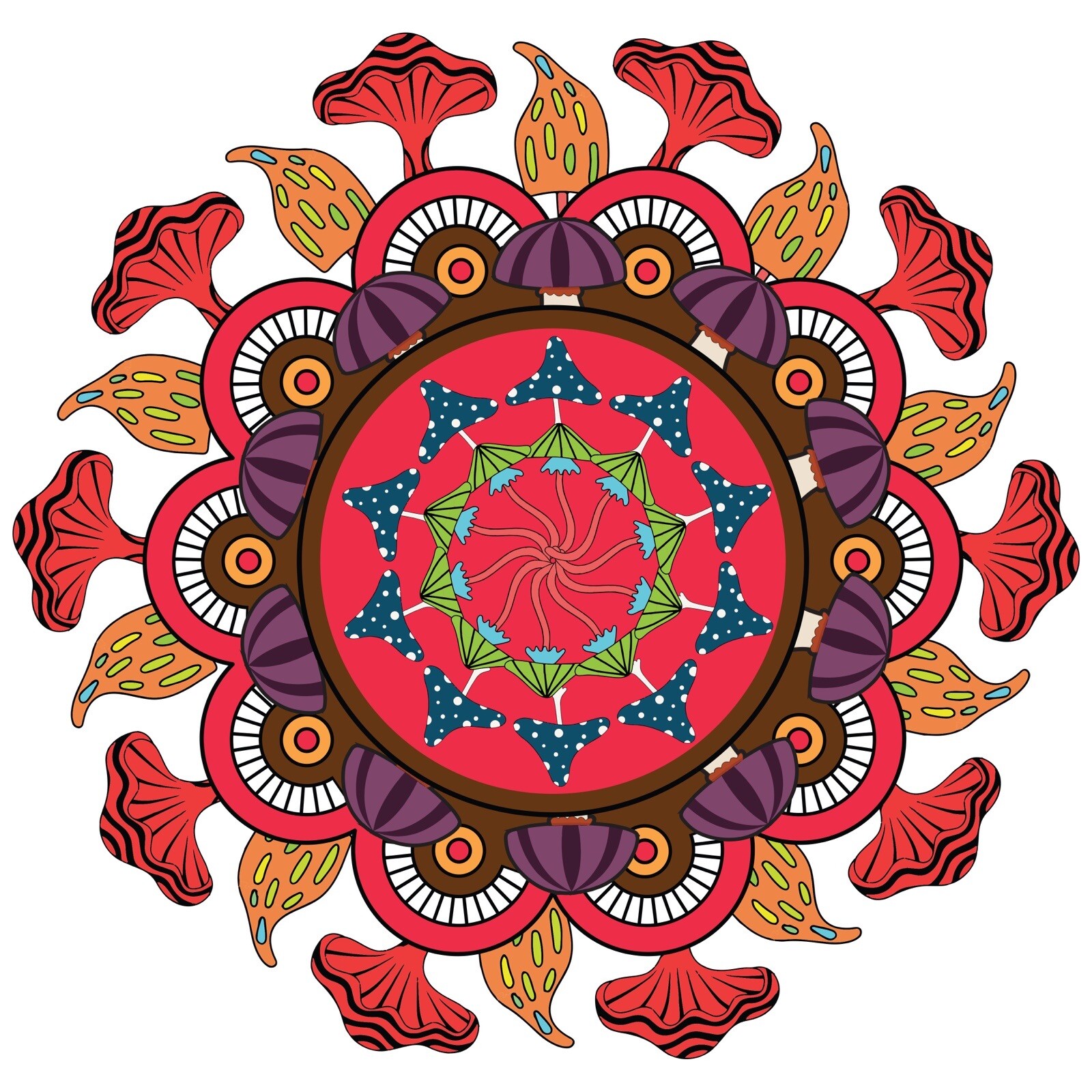 Shrooms Phone Sticker (2 inch) Mushroom Mandala Psychedelic Trippy Fungi Red