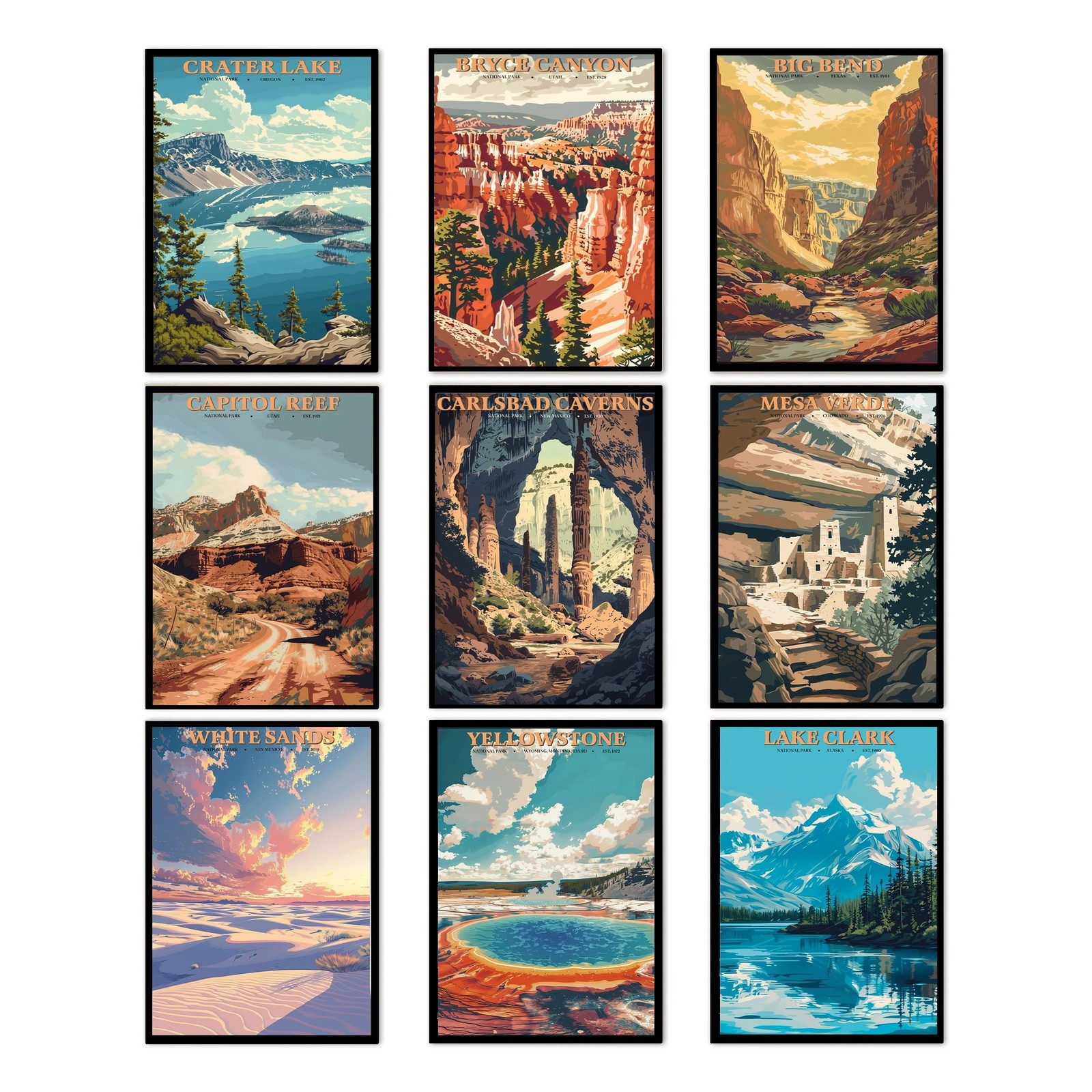 National Park Poster Retro Travel Posters Yellowstone Yosemite Arches Vintage…