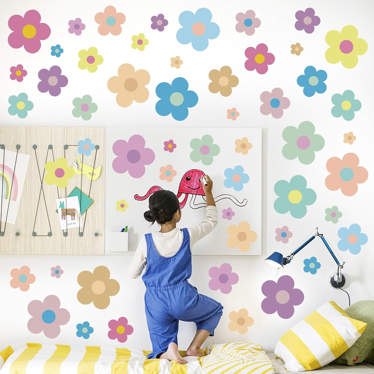12 Sheets Flower Wall Decals Cute Colorful Vinyl Stickers For Girls Kids Room