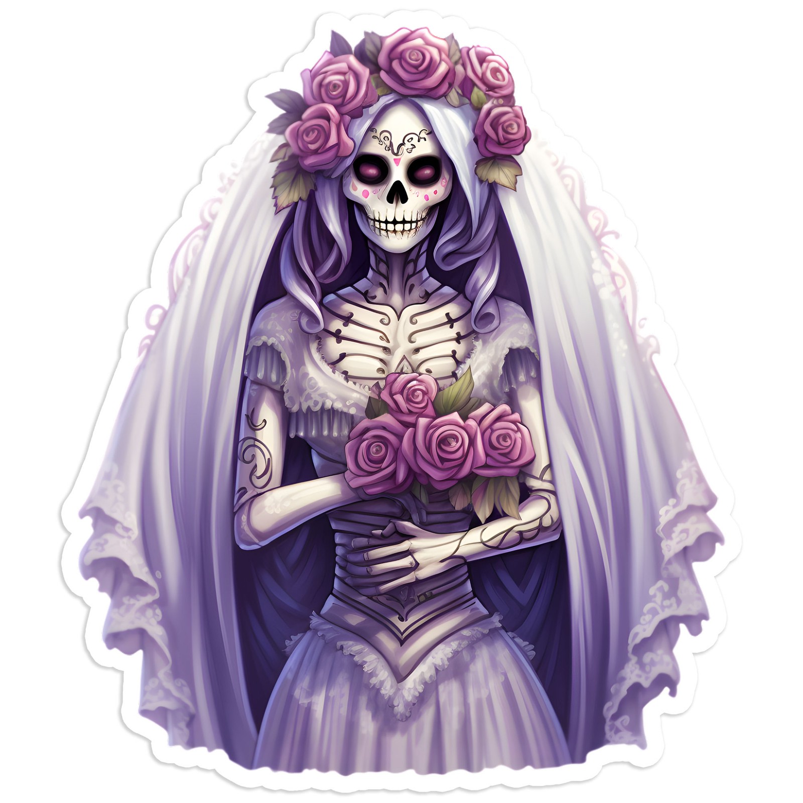 Purple Veil Day of the Dead Bride Skeleton – Vinyl Decal Sticker – #1876