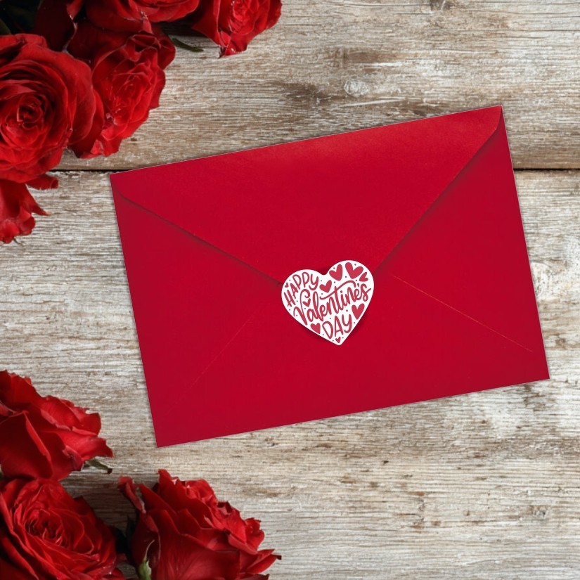 Happy Valentine's Day Heart Shape Stickers Set, 1.2" & 1.5"